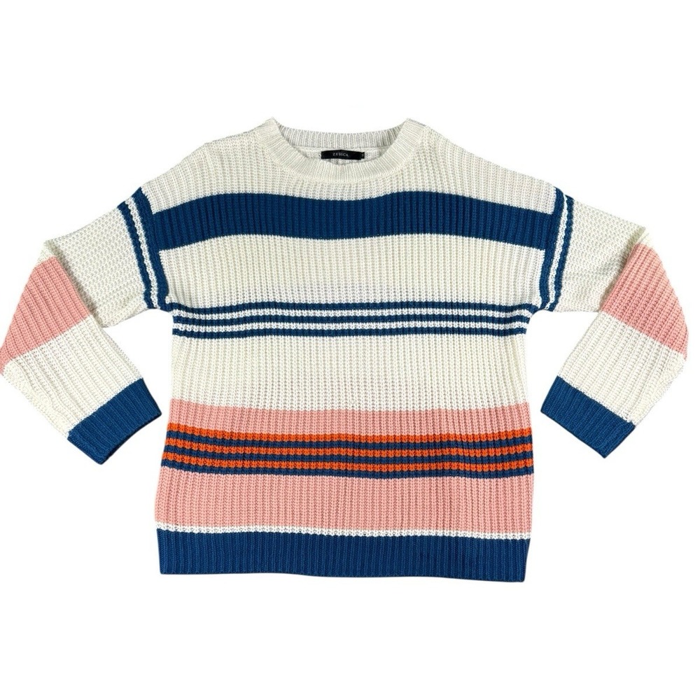 ZESICA Womens Striped Chunky Ribbed Knit Color Block 100% Acrylic Sweater Size M